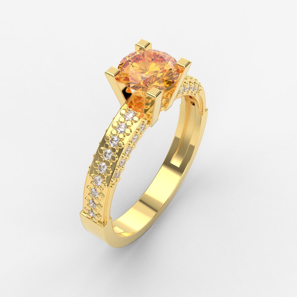 Prsten model 10 od žutog zlata sa citrinom i cirkonima