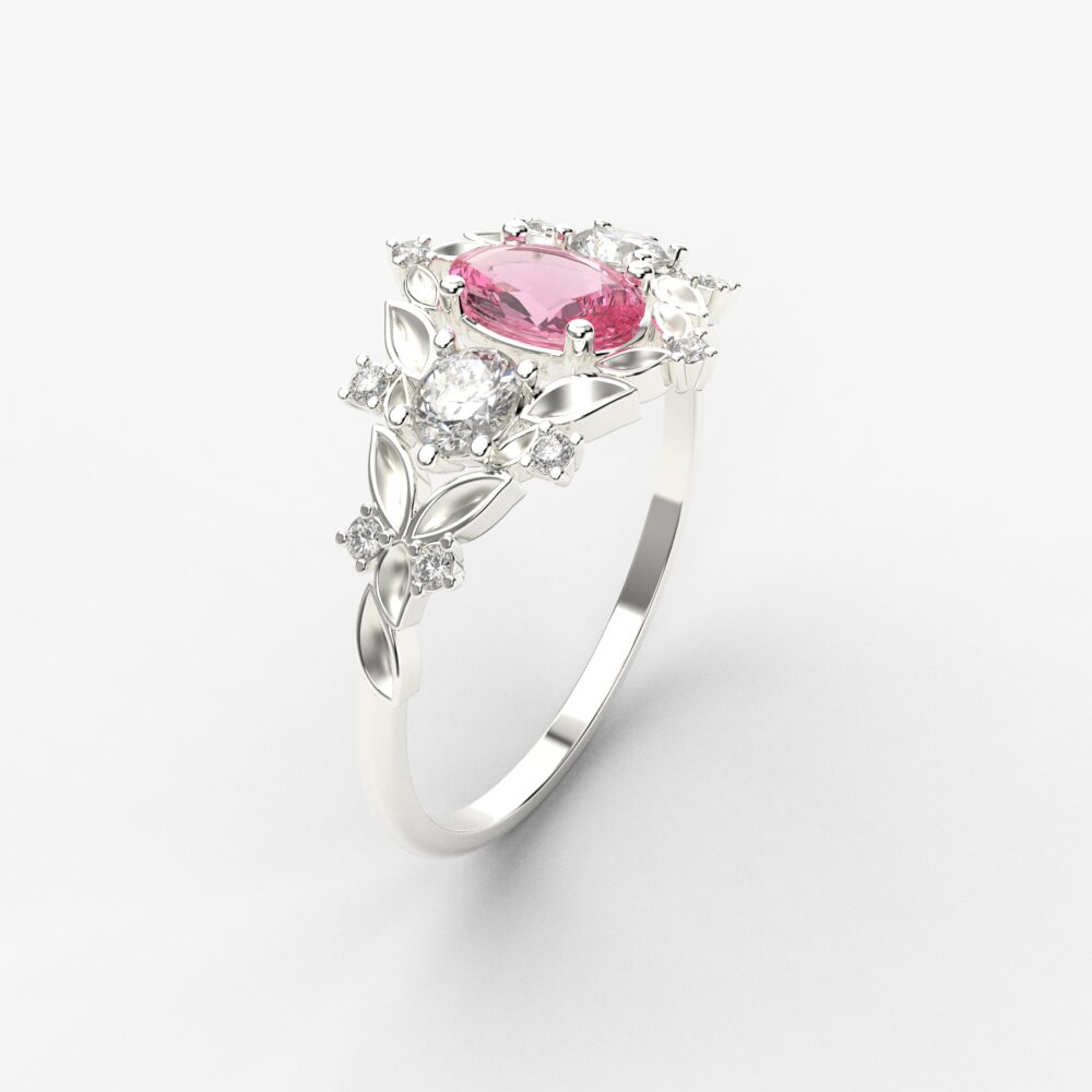 Prsten model 100 od belog zlata sa morganitom i cirkonima