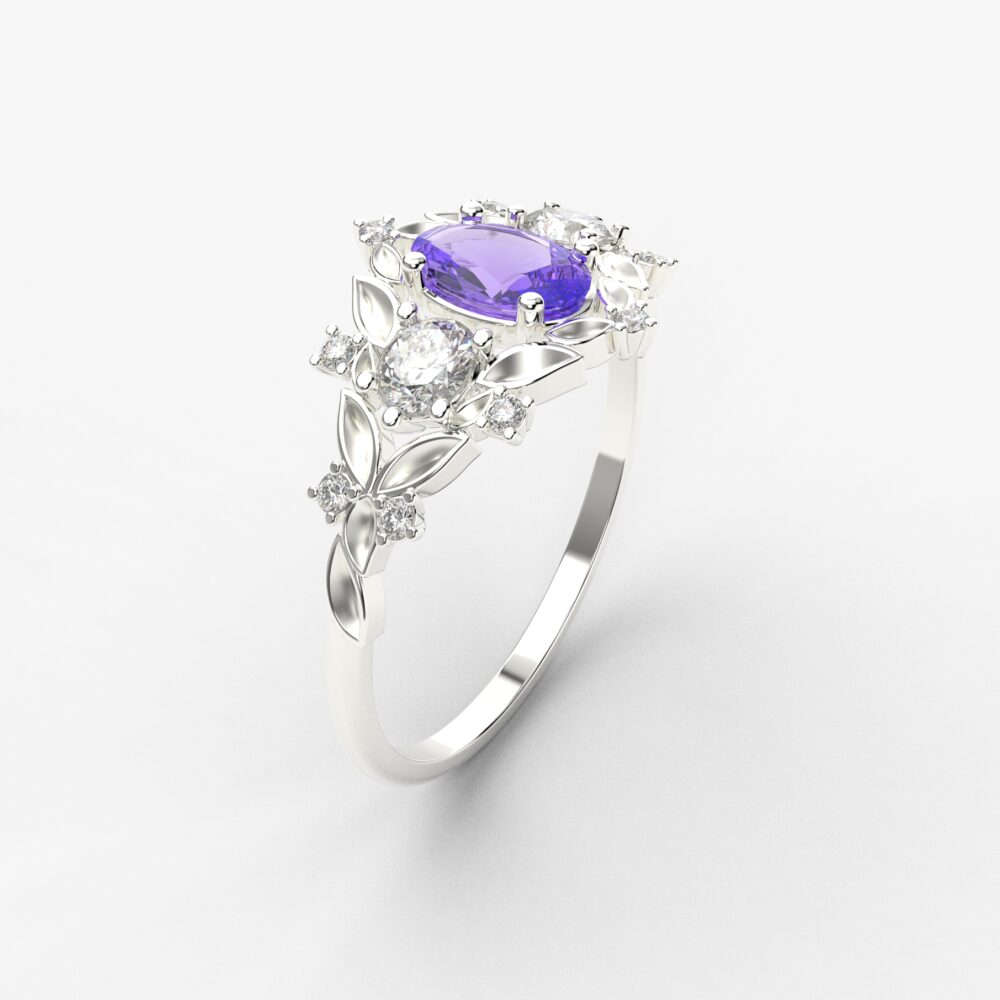 Prsten model 100 od belog zlata sa tanzanitom i brilijantima