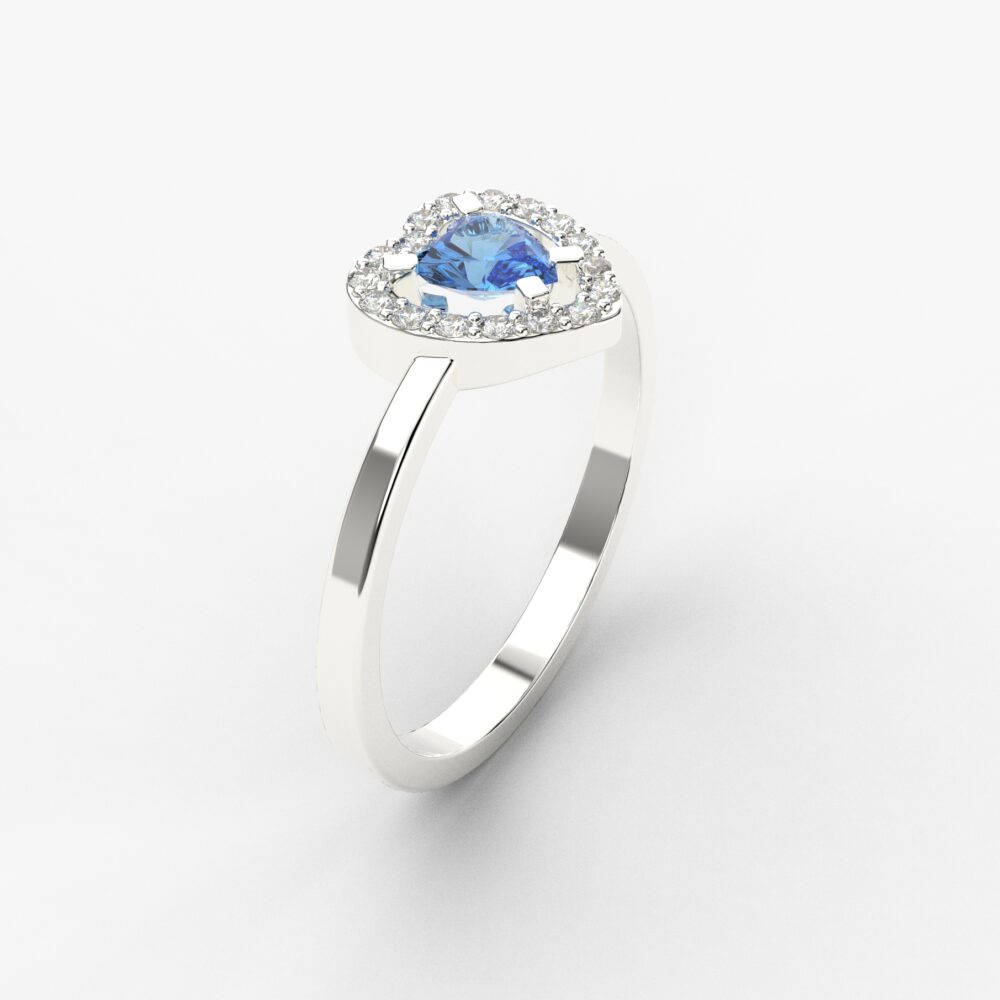 Prsten model 102 od belog zlata sa safirom i cirkonima