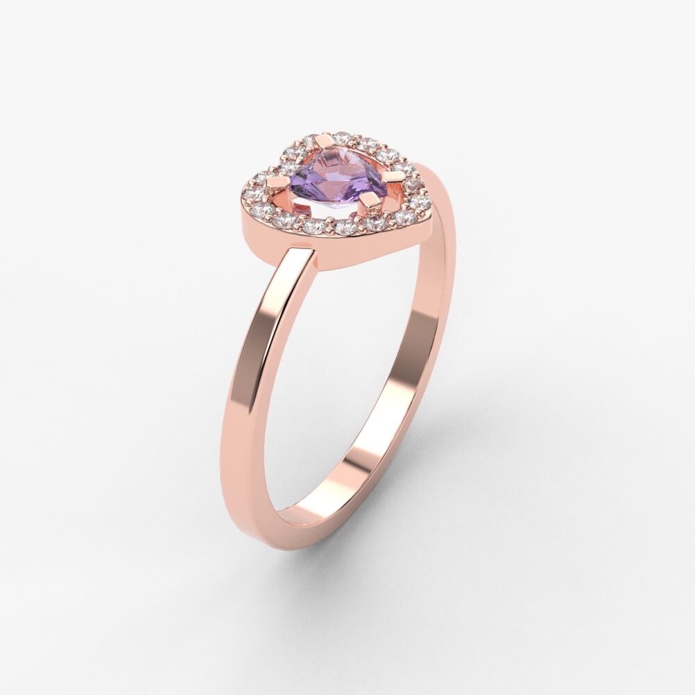 Prsten model 102 od roze zlata sa ametistom i cirkonima