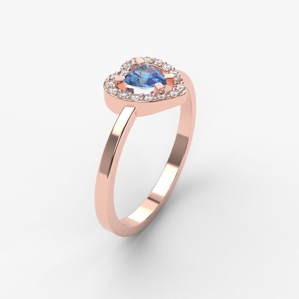 Prsten model 102 od roze zlata sa safirom i cirkonima