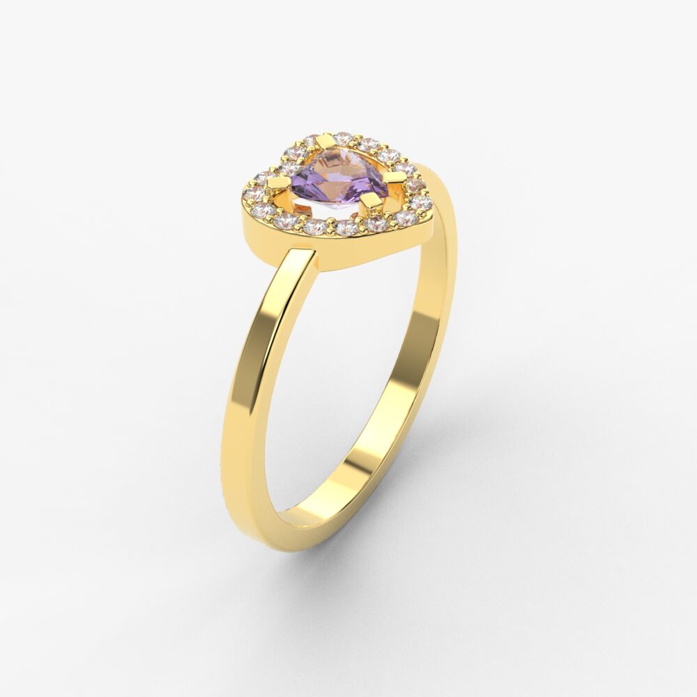 Prsten model 102 od žutog zlata sa ametistom i cirkonima