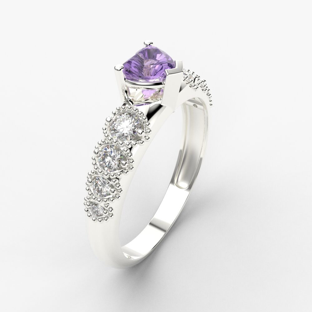 Prsten model 103 od belog zlata sa ametistom i cirkonima