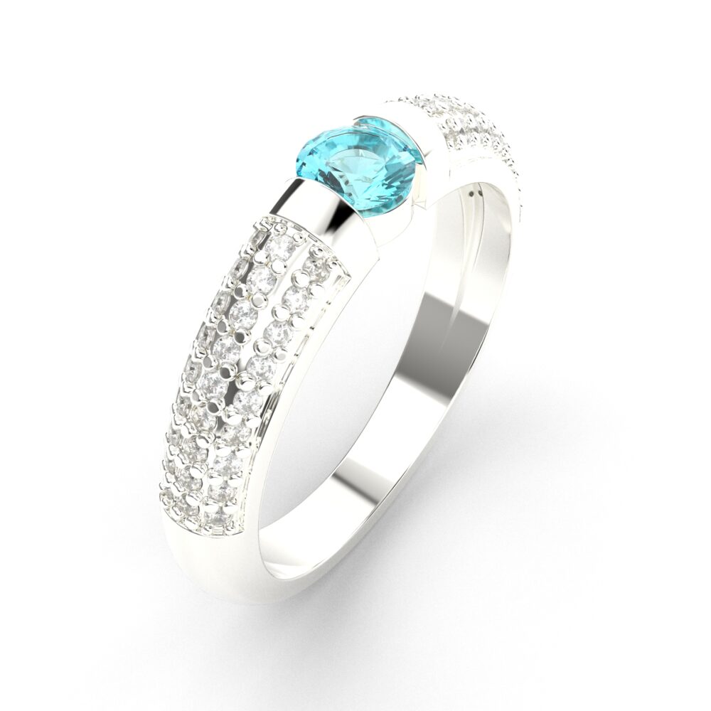 Prsten model 11 od belog zlata sa akvamarinom i cirkonima