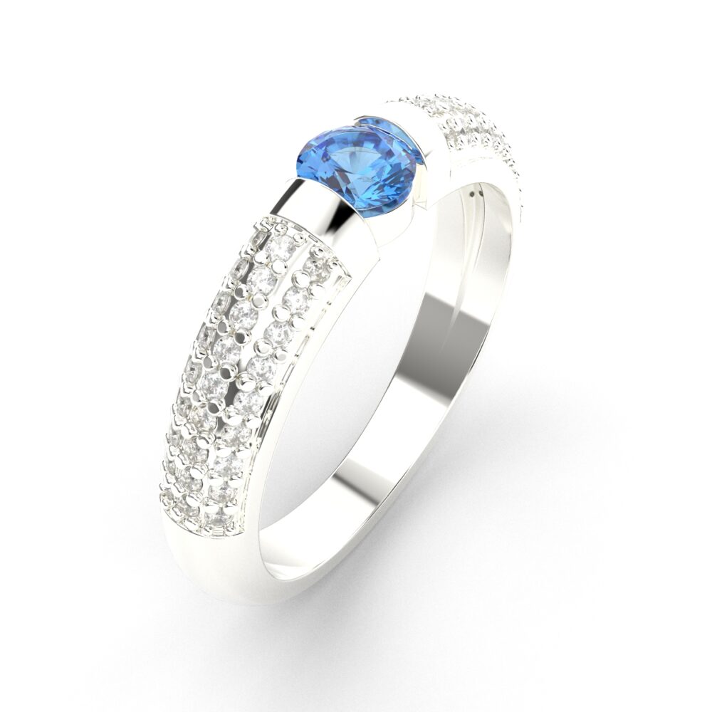 Prsten model 11 od belog zlata sa safirom i brilijantima