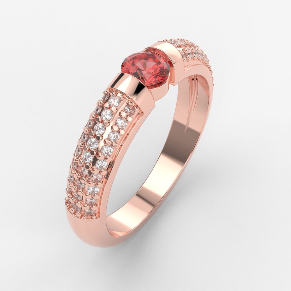 Prsten model 11 od roze zlata sa rubinom i cirkonima