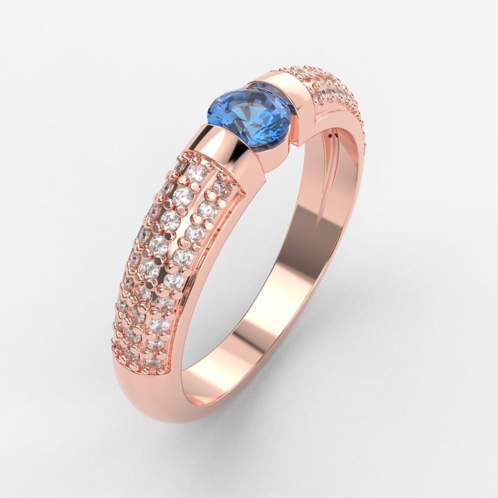 Prsten model 11 od roze zlata sa safirom i brilijantima