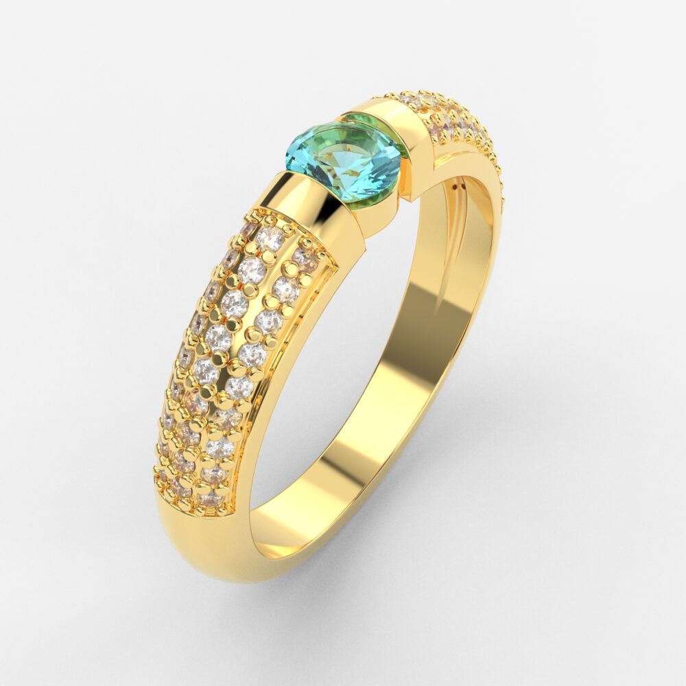 Prsten model 11 od žutog zlata sa akvamarinom i cirkonima