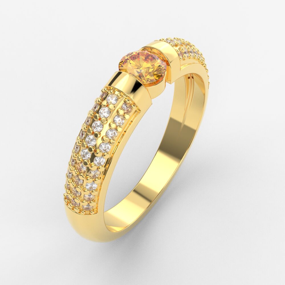 Prsten model 11 od žutog zlata sa citrinom i brilijantima