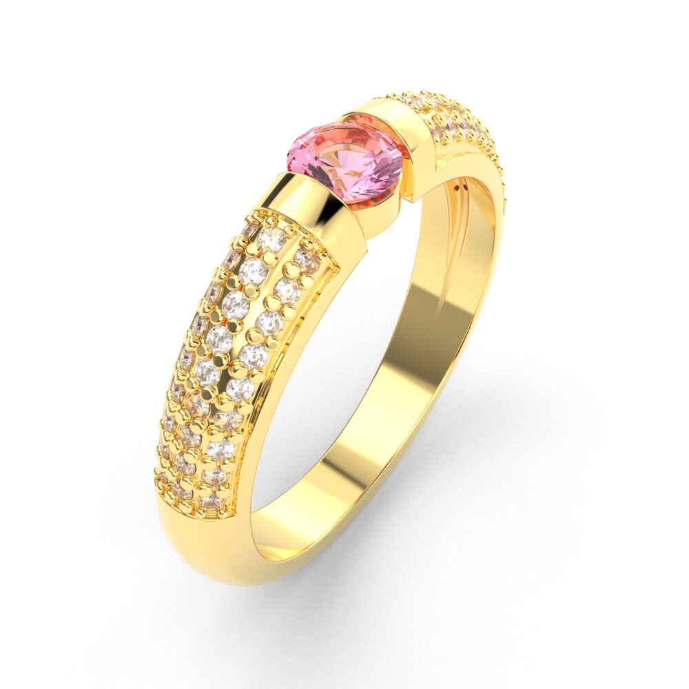 Prsten model 11 od žutog zlata sa morganitom i brilijantima