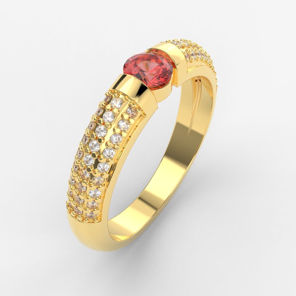 Prsten model 11 od žutog zlata sa rubinom i brilijantima