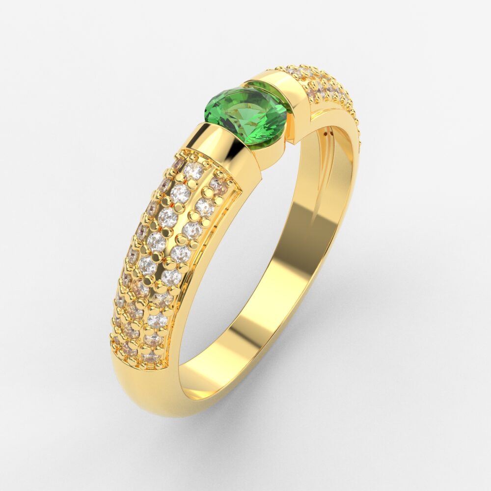 Prsten model 11 od žutog zlata sa smaragdom i cirkonima