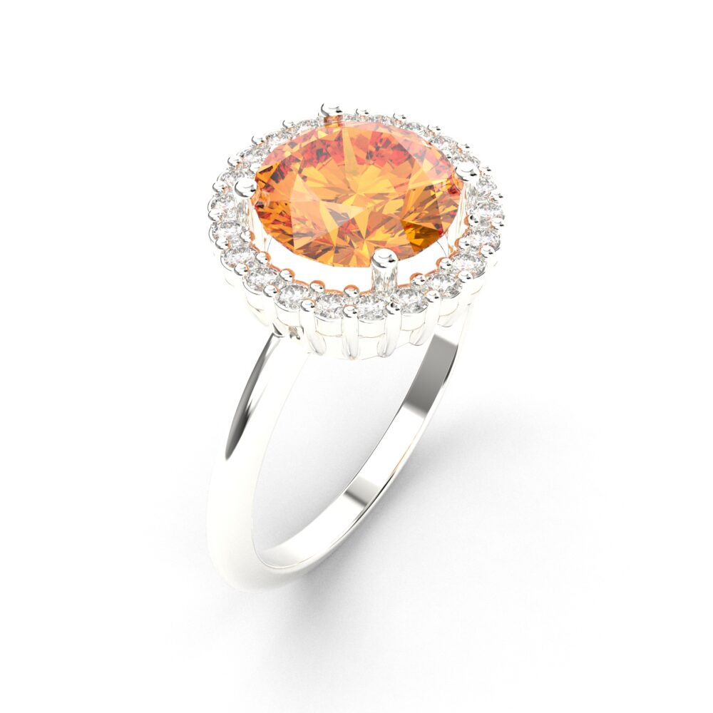 Prsten model 12 od belog zlata sa citrinom i brilijantima