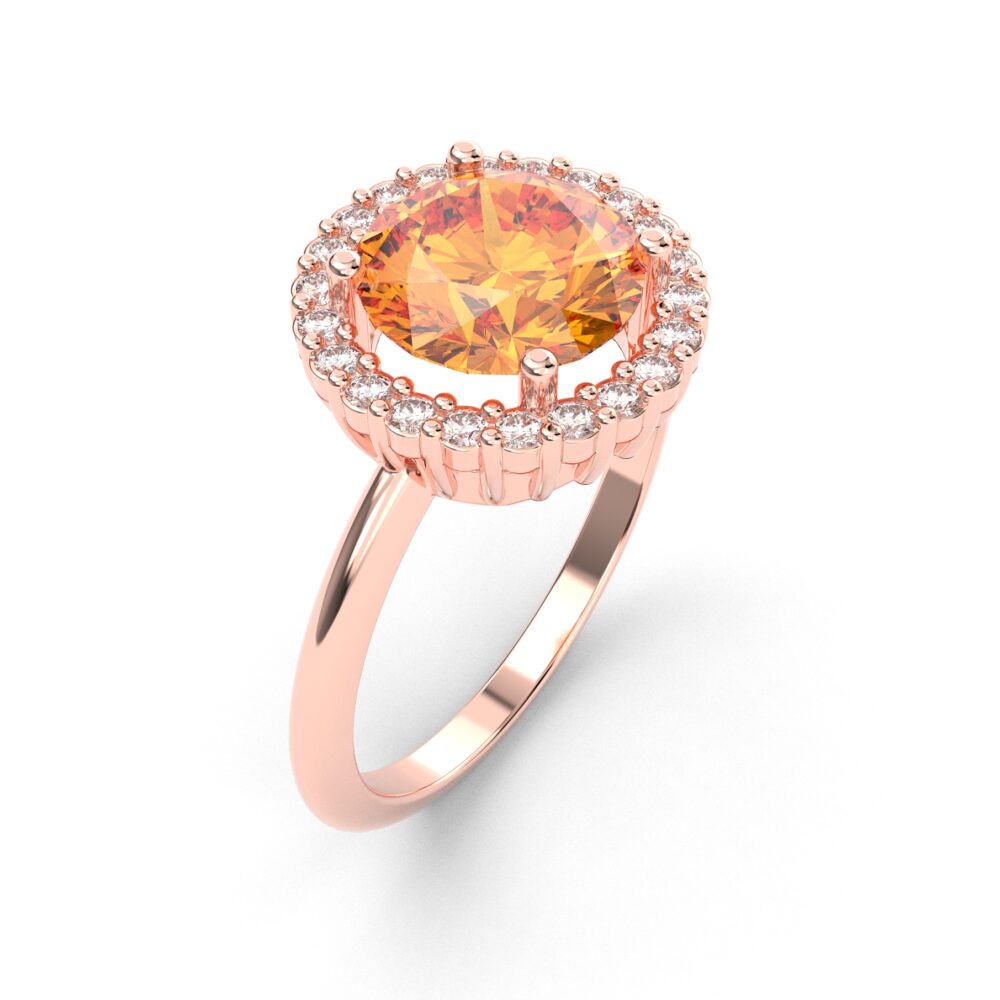 Prsten model 12 od roze zlata sa citrinom i cirkonima