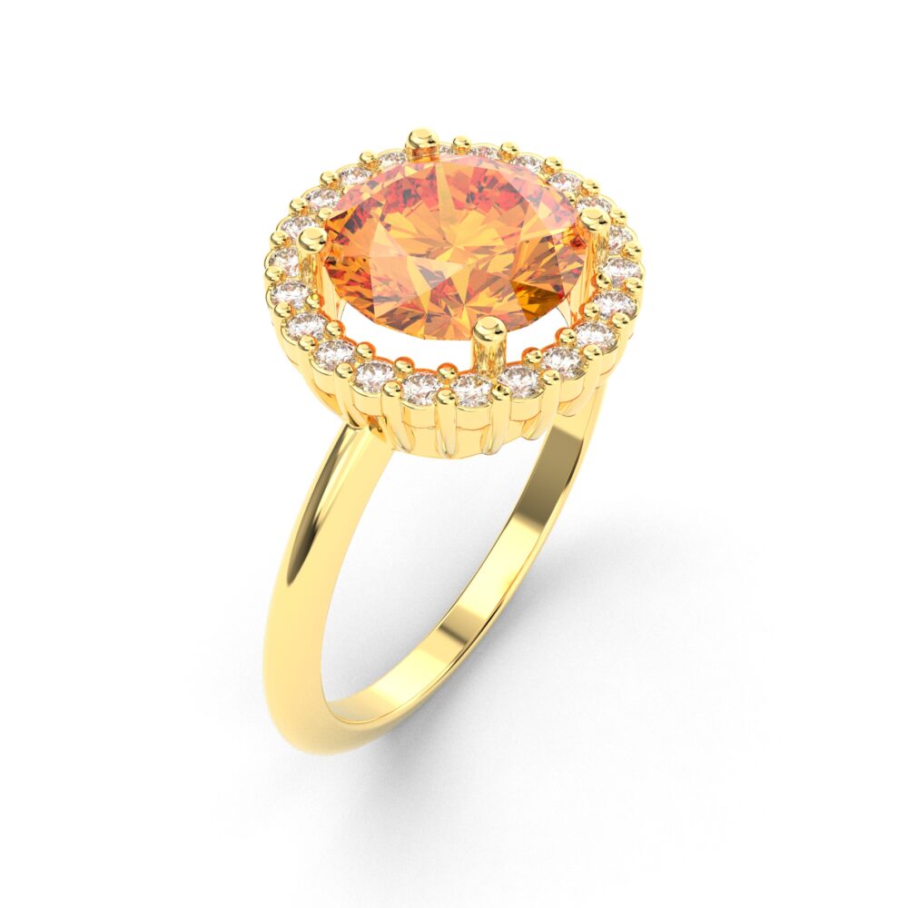 Prsten model 12 od žutog zlata sa citrinom i brilijantima