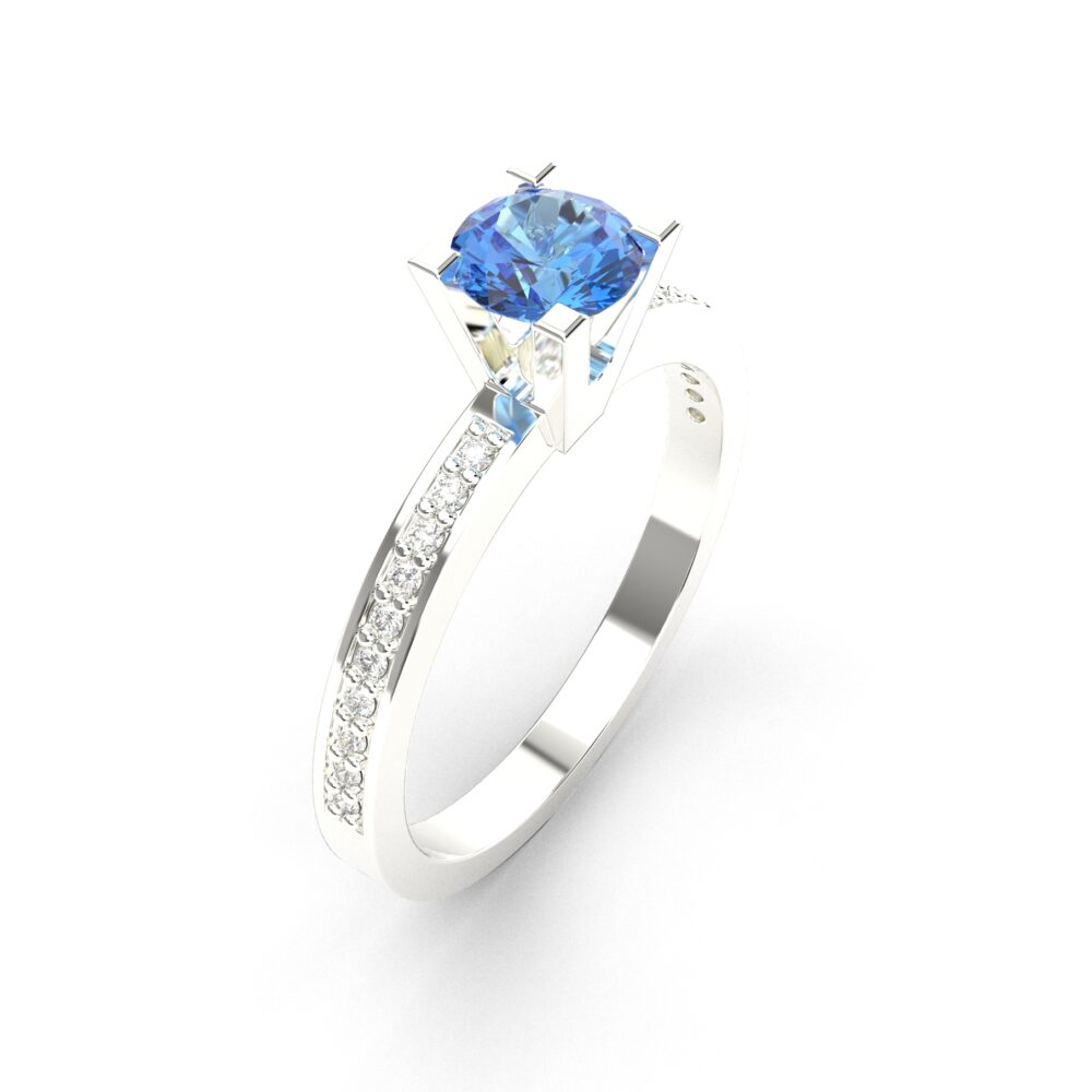 Prsten model 13 od belog zlata sa safirom i brilijantima