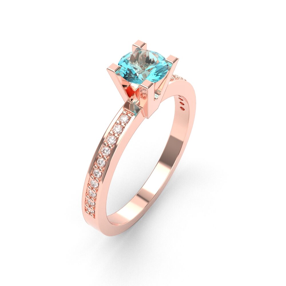 Prsten model 13 od roze zlata sa akvamarinom icirkonima