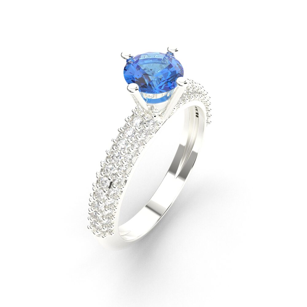 Prsten model 14 od belog zlata sa safirom i brilijantima