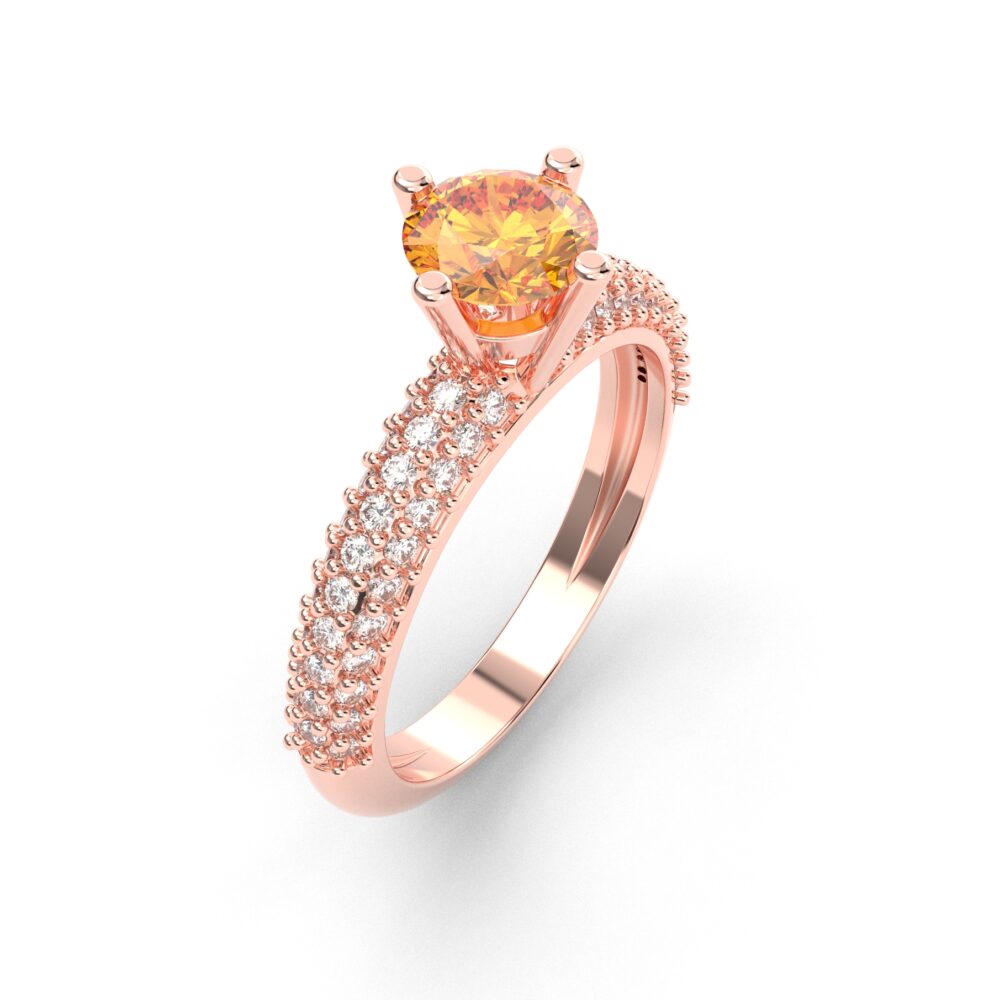 Prsten model 14 od roze zlata sa citrinom i cirkonima