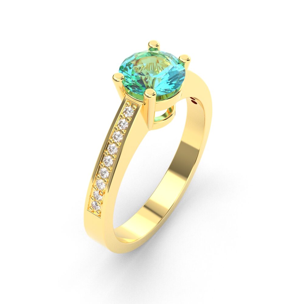 Prsten model 15 od žutog zlata sa akvamarinom i brilijantima