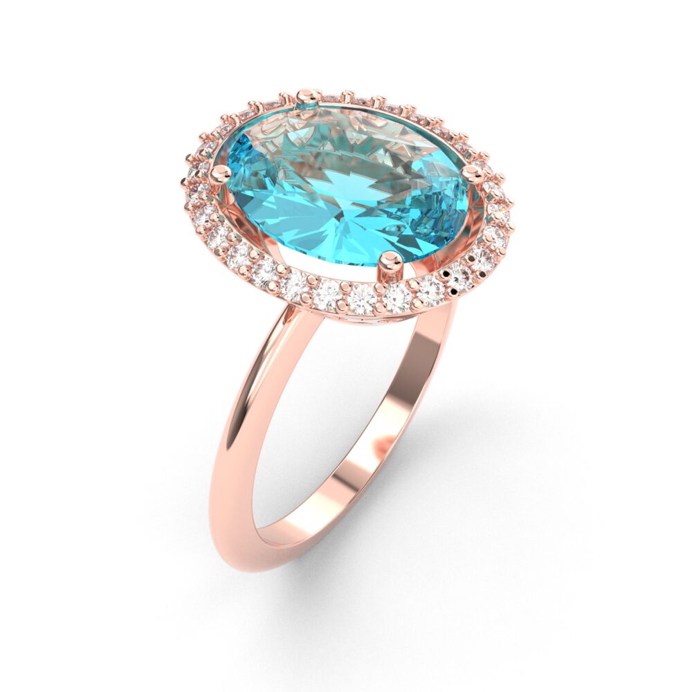 Prsten model 16 od roze zlata sa akvamarinom icirkonima