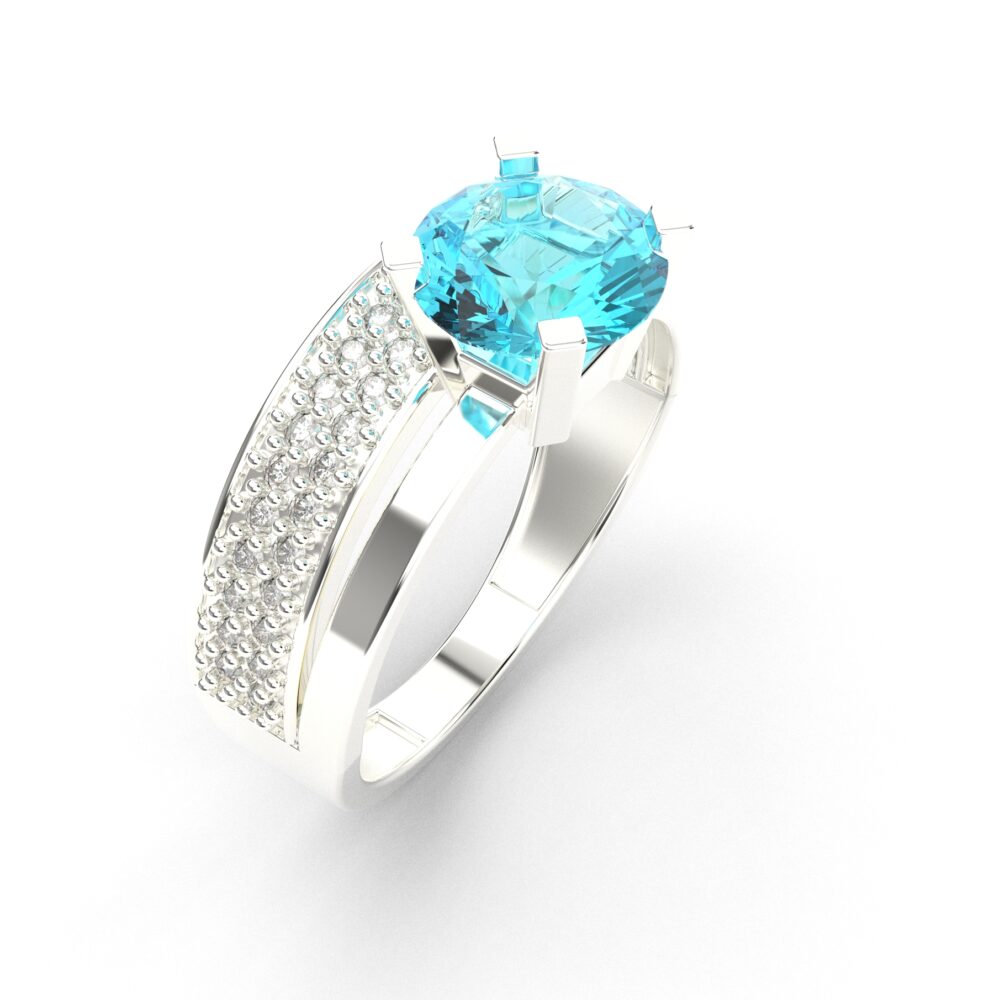 Prsten model 17 od belog zlata sa akvamarinom i cirkonima