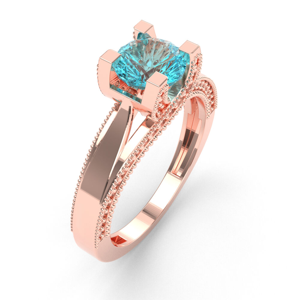 Prsten model 21 od roze zlata sa akvamarinom i brilijantima