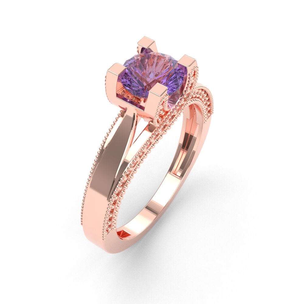 Prsten model 21 od roze zlata sa ametistom i cirkonima