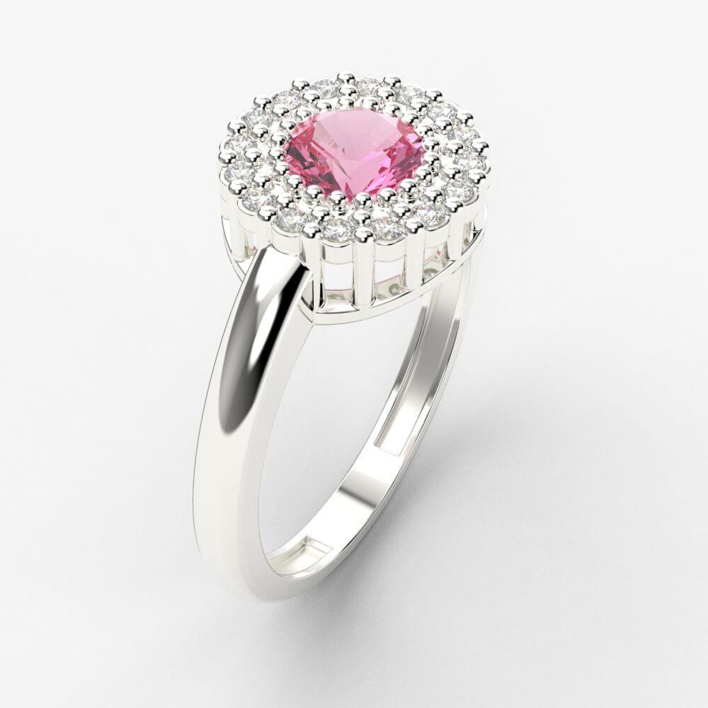 Prsten model 26 od belog zlata sa morganitom i brilijantima