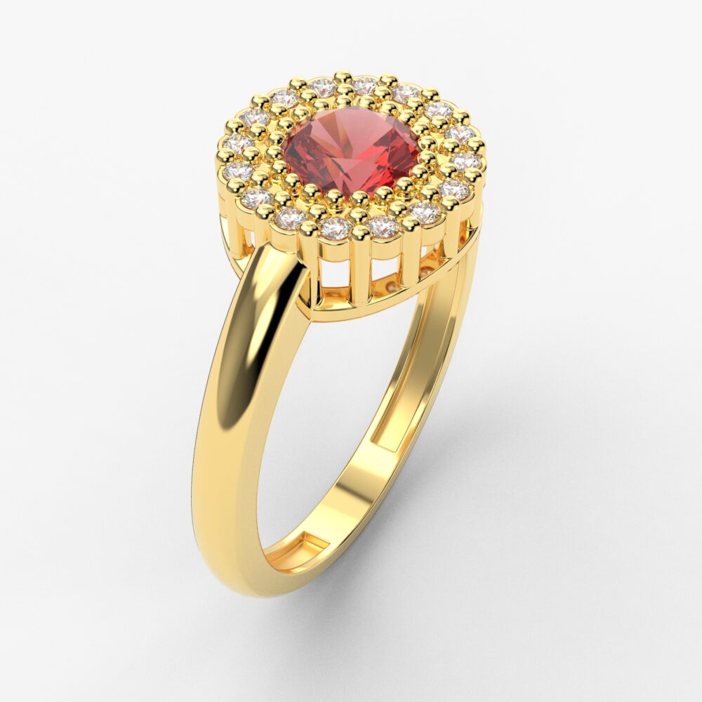 Prsten model 26 od žutog zlata sa rubinom i cirkonima