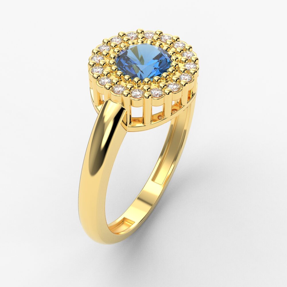 Prsten model 26 od žutog zlata sa safirom i cirkonima