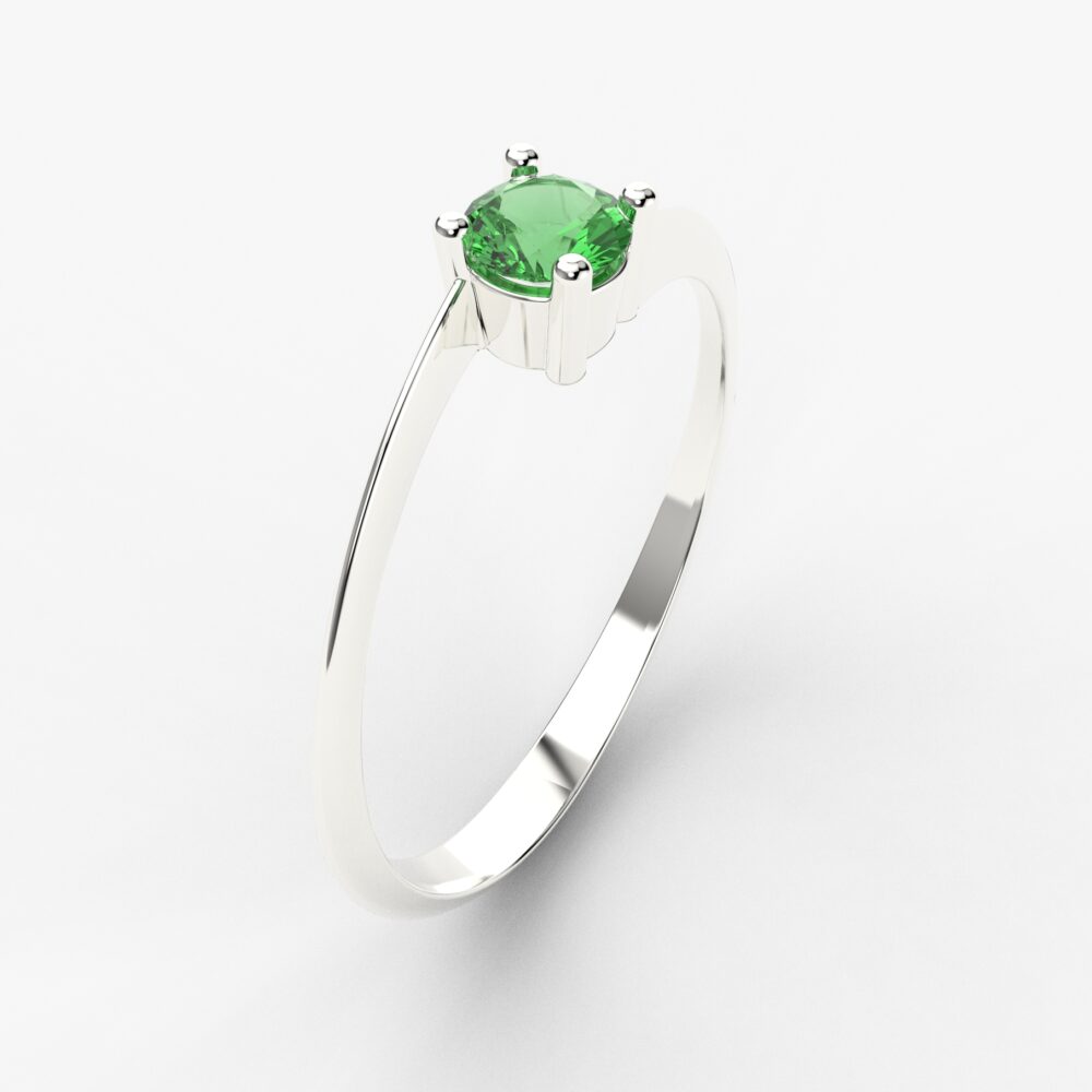 Prsten model 27 od belog zlata sa smaragdom