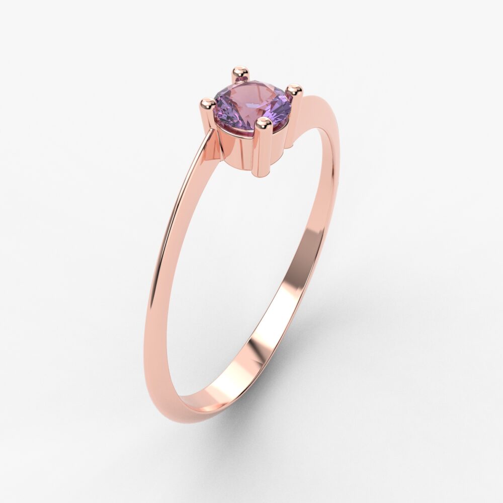 Prsten model 27 od roze zlata sa ametistom