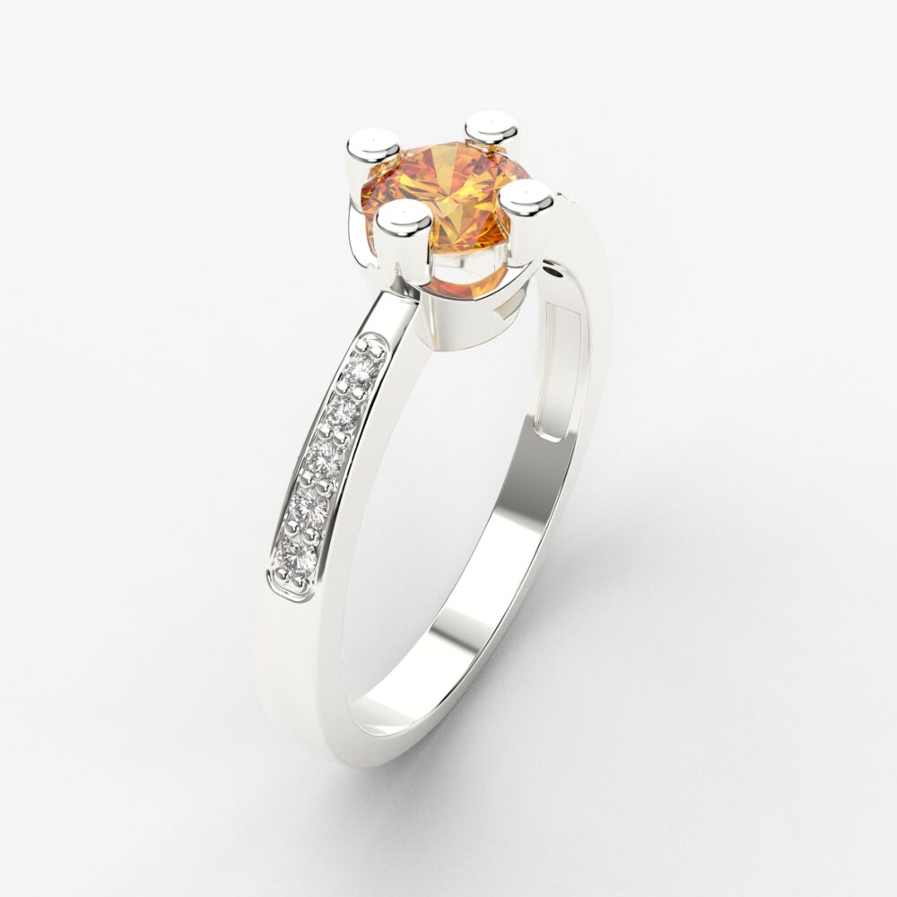 Prsten model 28 od belog zlata sa citrinom i cirkonima