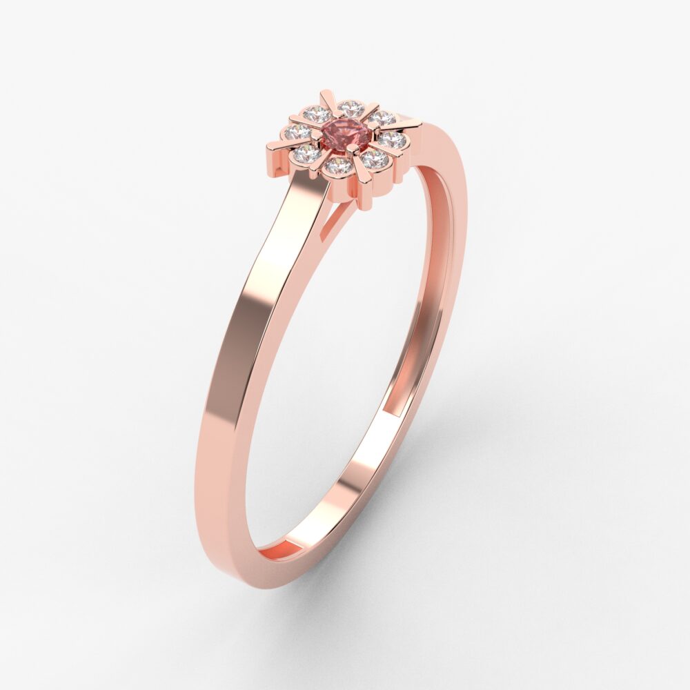 Prsten model 29 od roze zlata sa rubinom i cirkonima