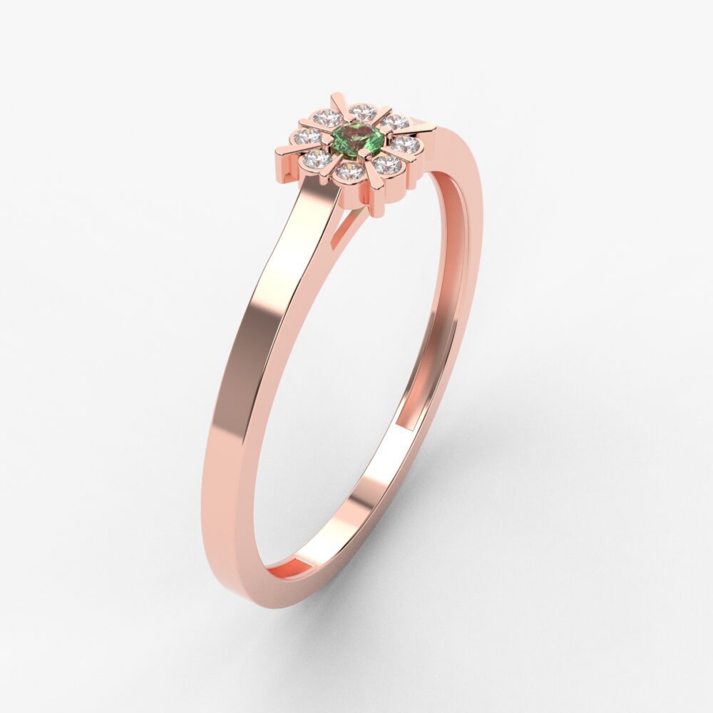 Prsten model 29 od roze zlata sa smaragdom i cirkonima