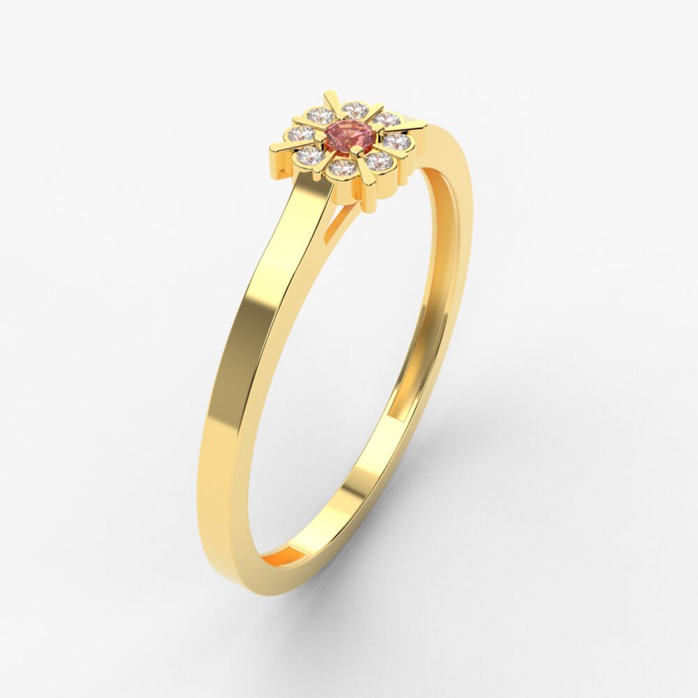 Prsten model 29 od žutog zlata sa rubinom i brilijantima