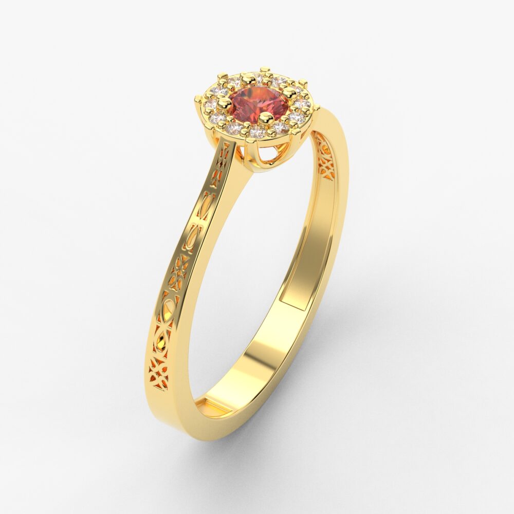 Prsten model 30 od žutog zlata sa rubinom i cirkonima