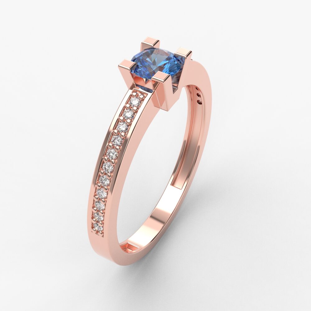 Prsten model 31 od roze zlata sa safirom i brilijantima
