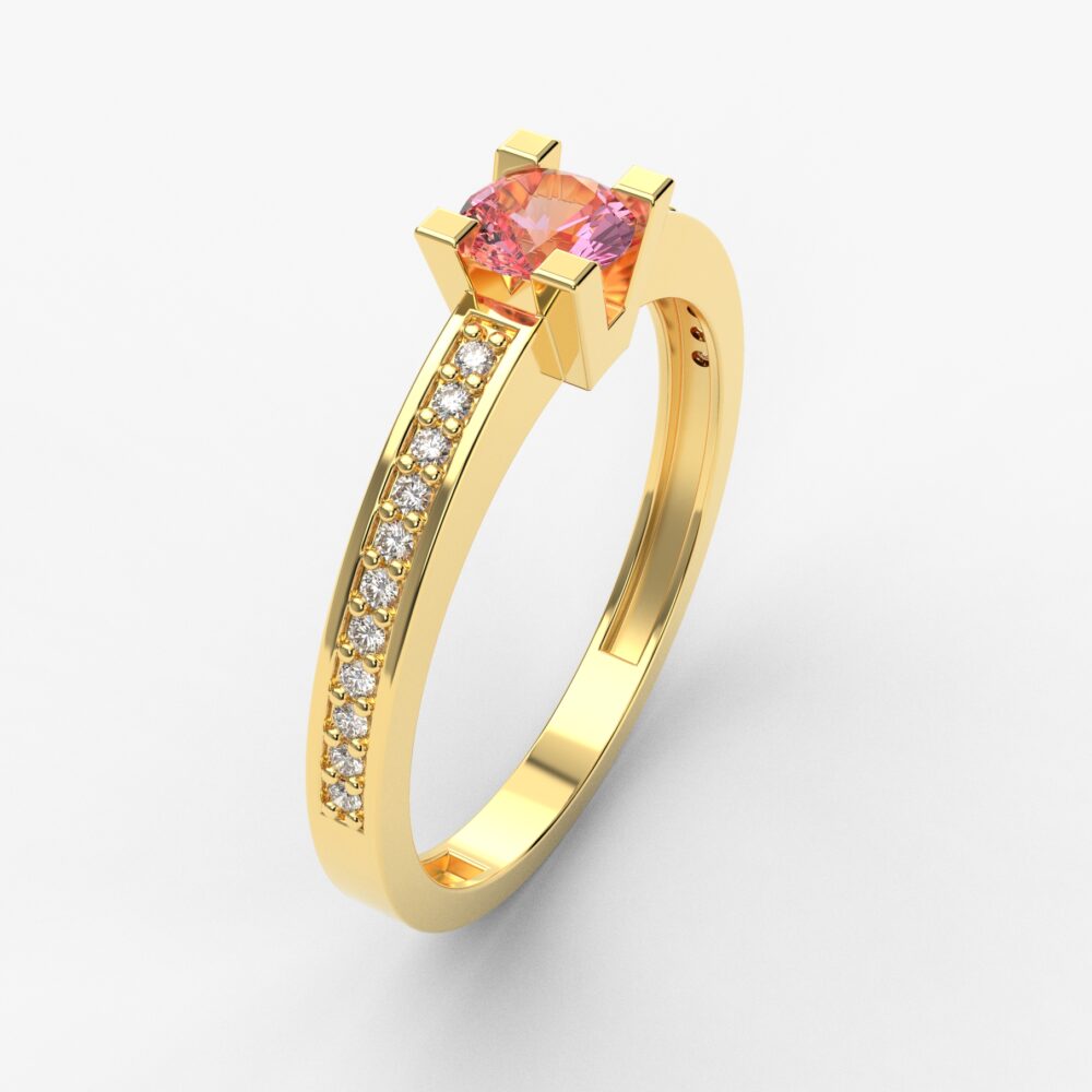 Prsten model 31 od žutog zlata sa morganitom i cirkonima