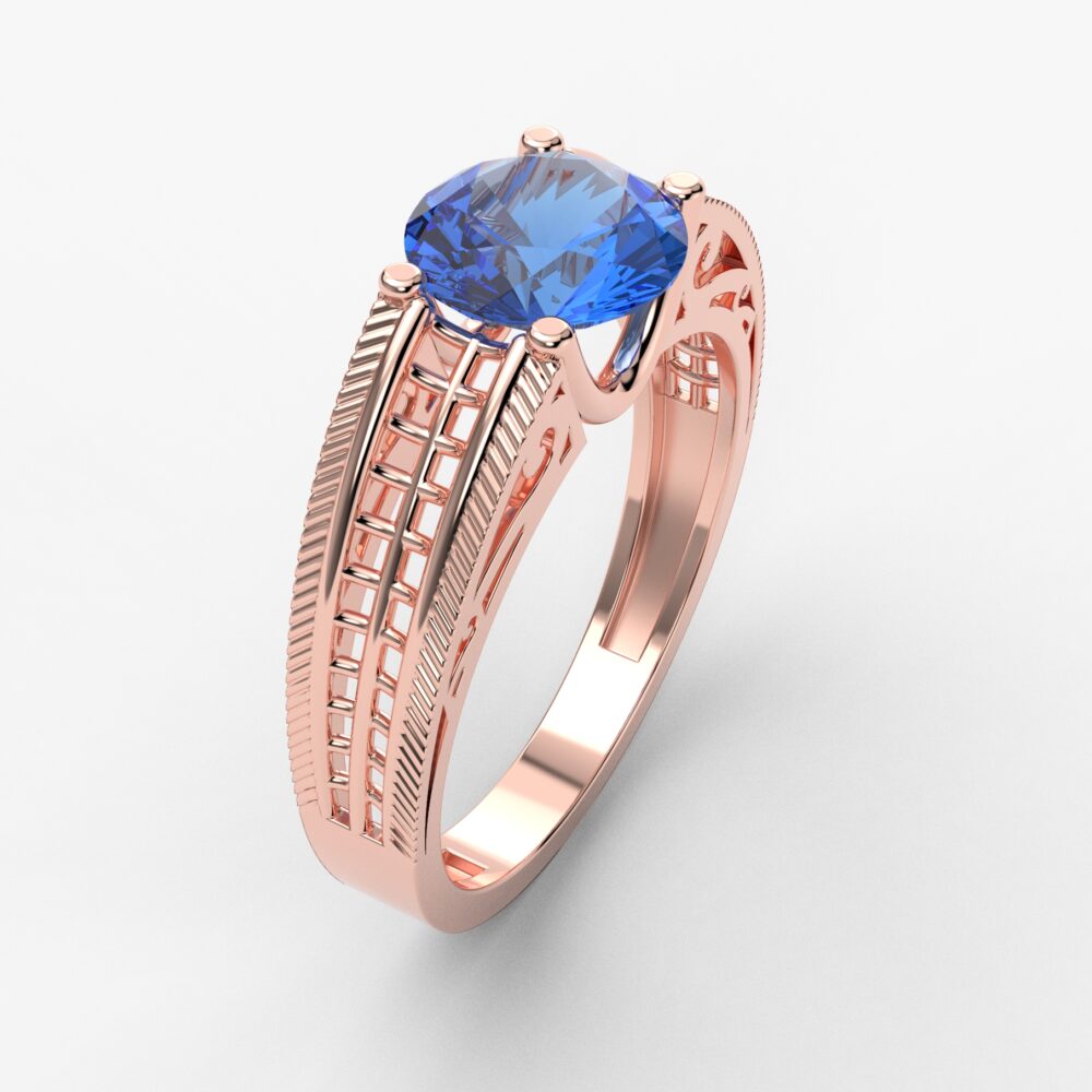 Prsten model 33 od roze zlata sa plavim topazom