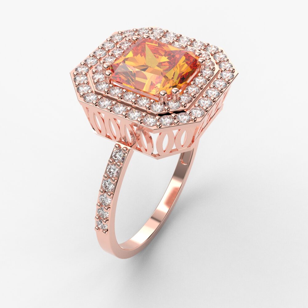 Prsten model 35 od roze zlata sa citrinom i brilijantima