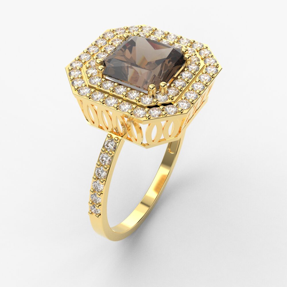 Prsten model 35 od žutog zlata sa smokey topazom i brilijantima