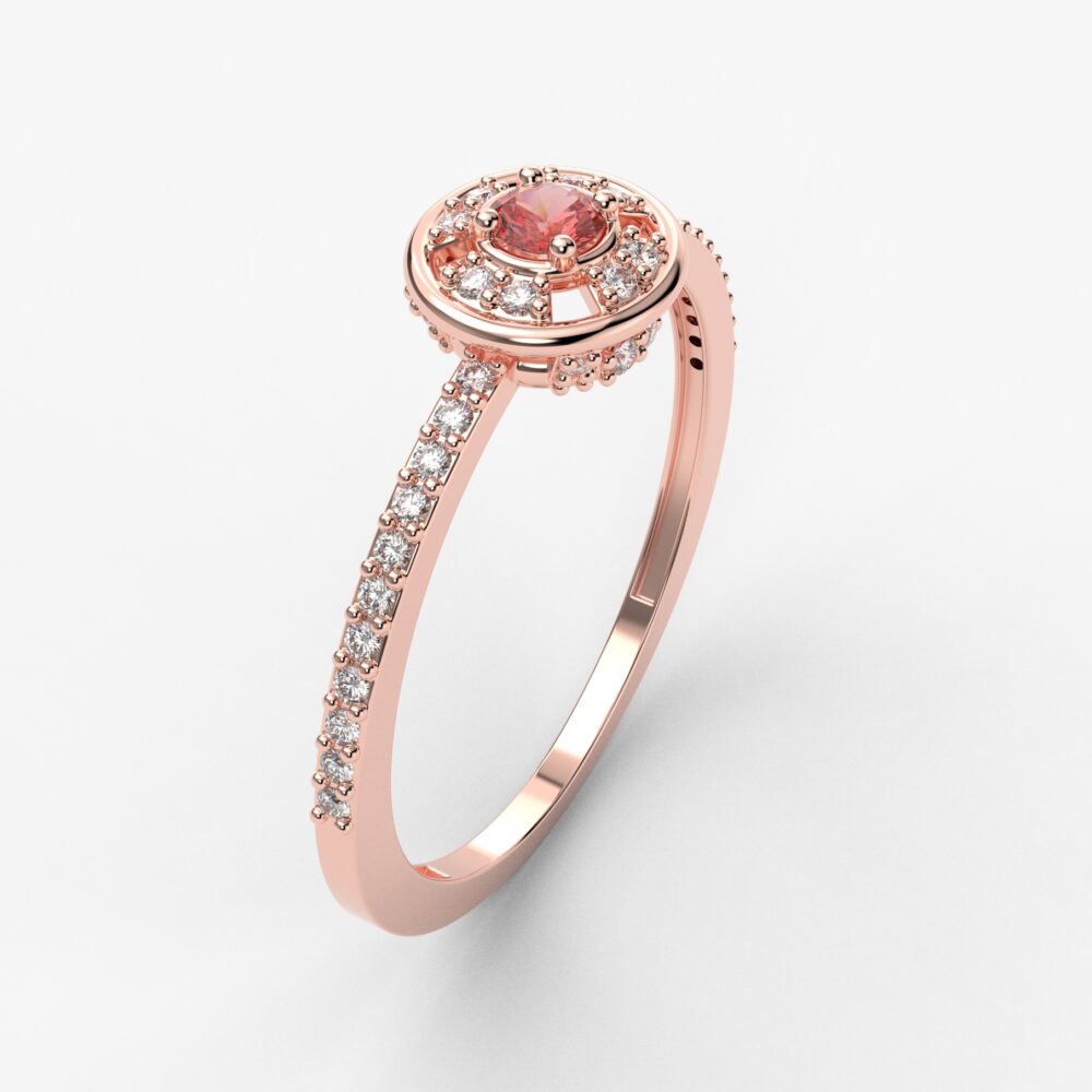 Prsten model 36 od roze zlata sa rubinom i cirkonima