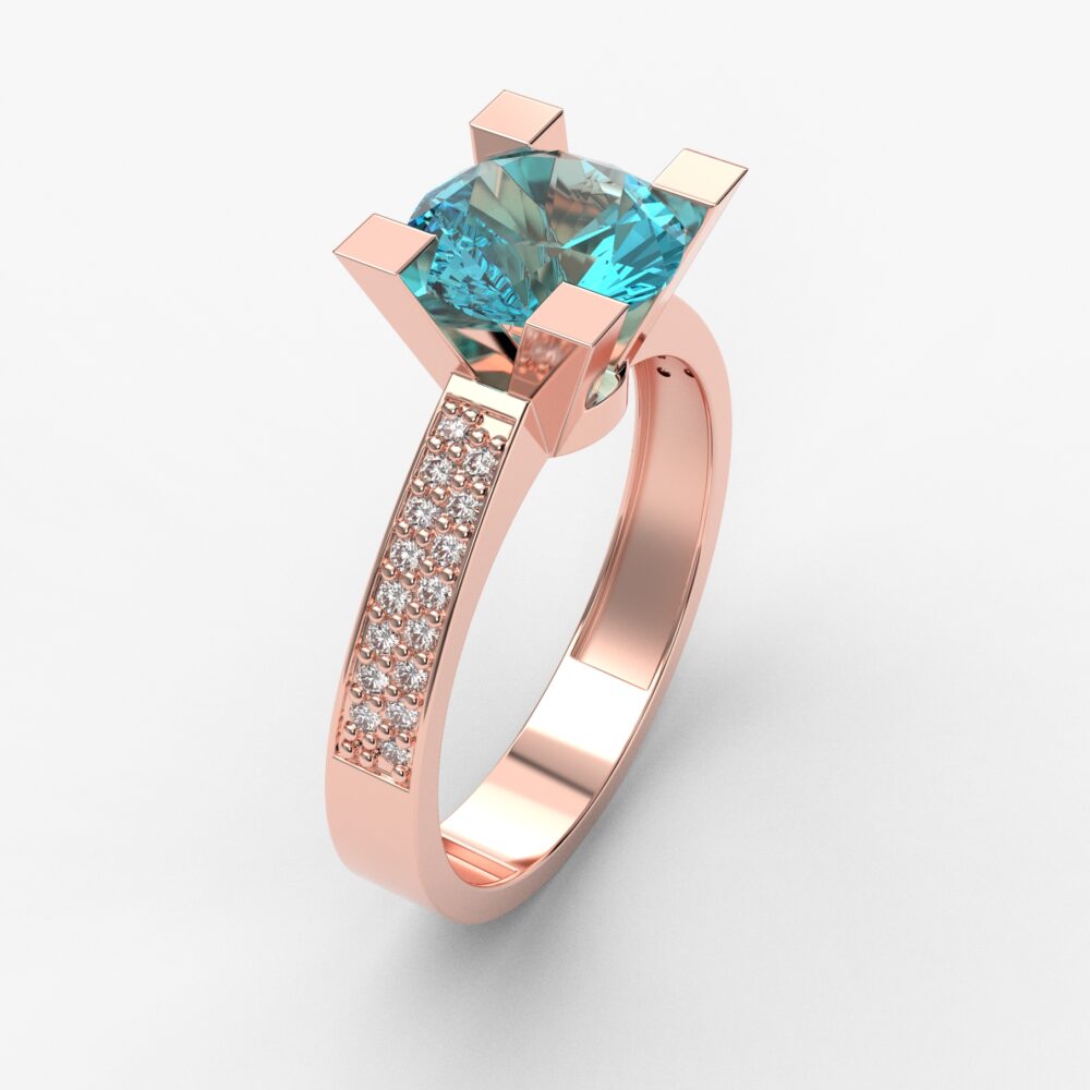 Prsten model 38 od roze zlata sa akvamarinom icirkonima