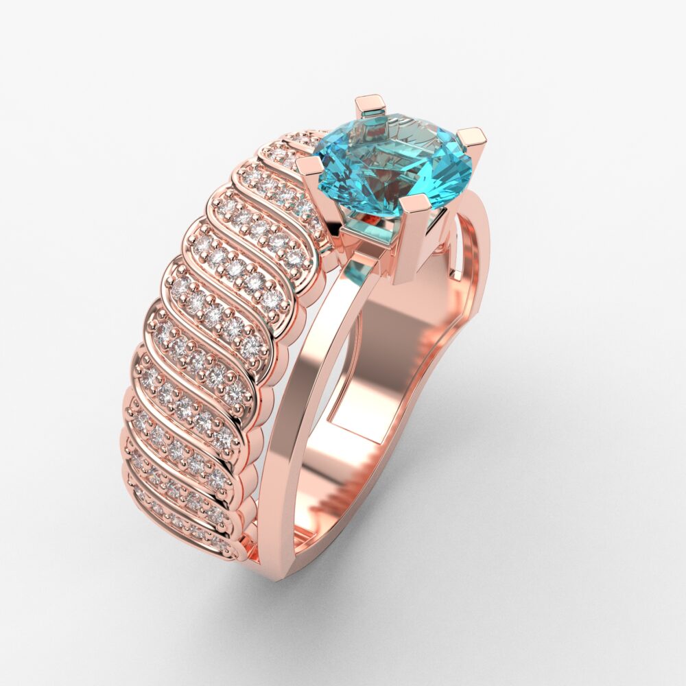 Prsten model 39 od roze zlata sa akvamarinom icirkonima