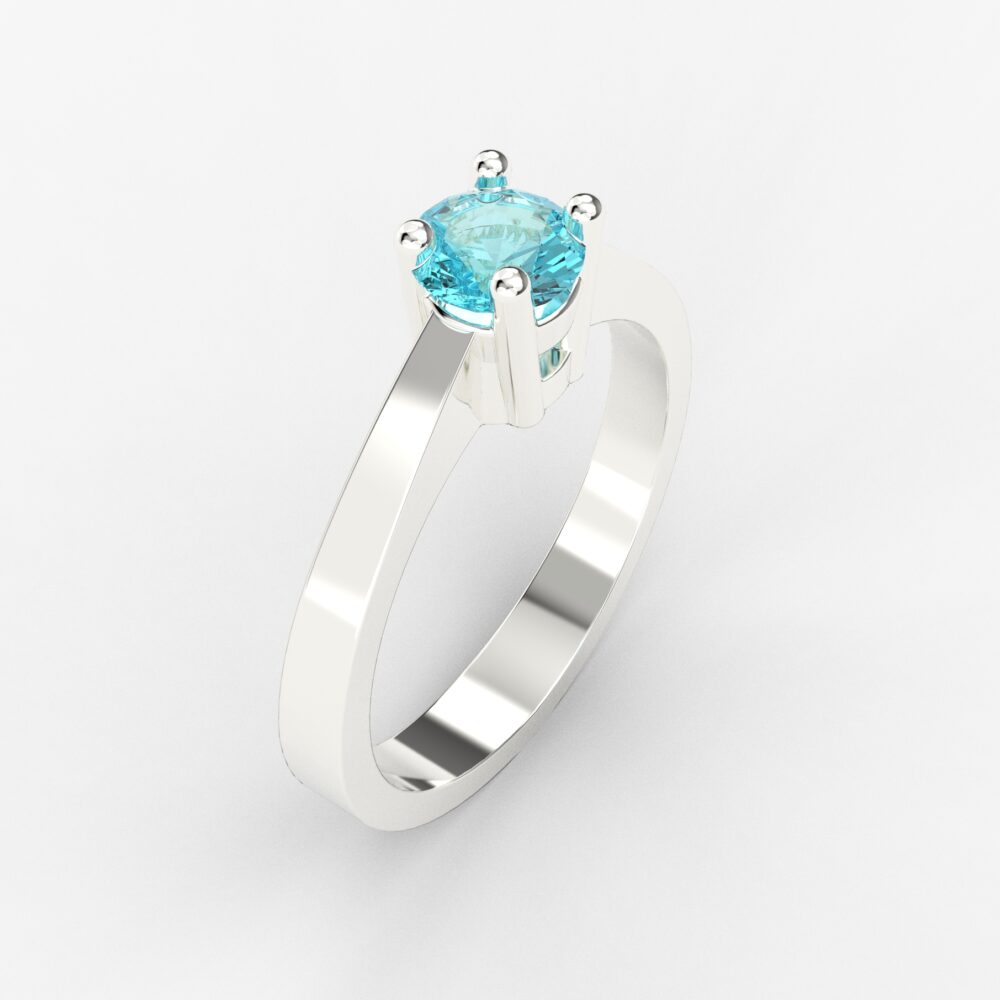 Prsten model 4 od belog zlata sa akvamarinom