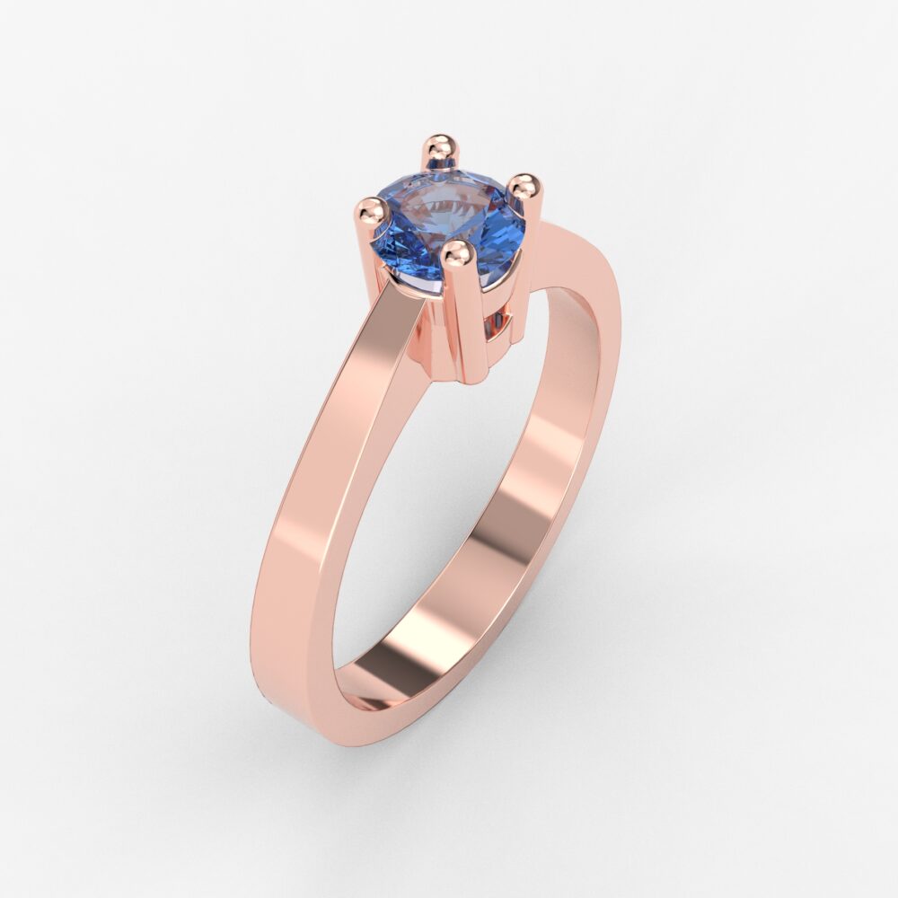 Prsten model 4 od roze zlata sa plavim topazom