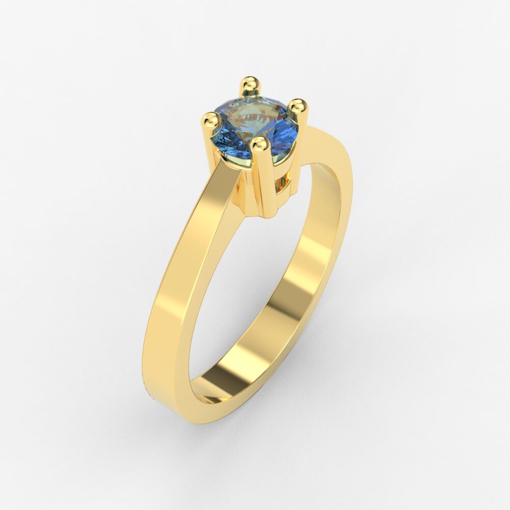 Prsten model 4 od žutog zlata sa plavim topazom